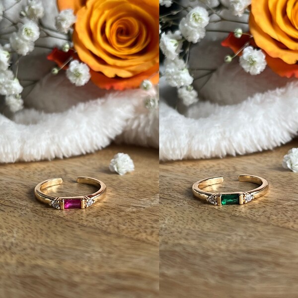 Bague en laiton doré à l'or fin 24 carats et zircons • pink • Green • rose • vert • vert émeraude • gold • ring • rings • zirconium