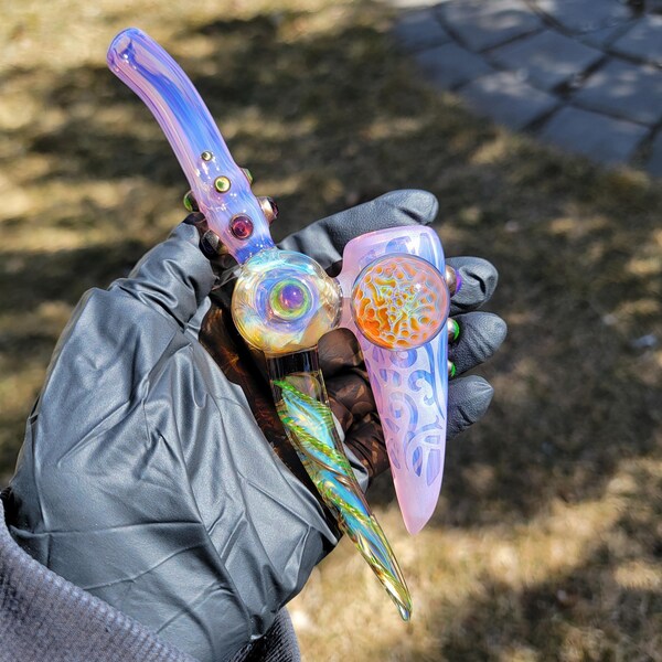 Sliver fumed, UV reactive, sandblasted, art pipe, unique, handmade, high-quality