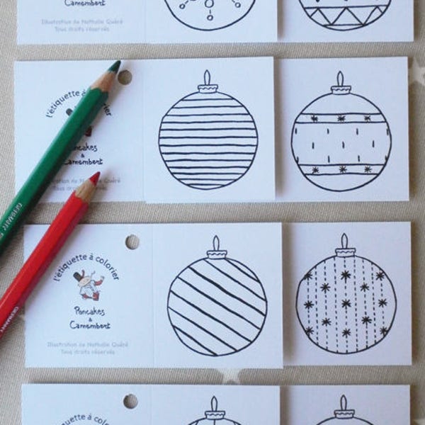 8 étiquettes cadeaux à colorier - DIY - Boules de Noel