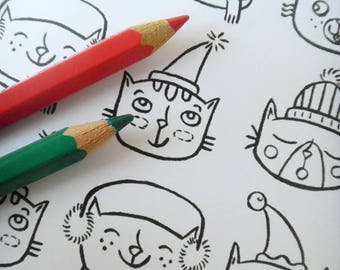 Carte à colorier - DIY - Chats de Noel