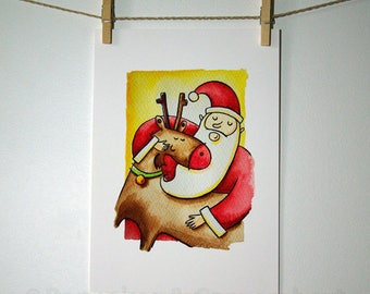 Santa et Rudolph - Tirage d'art format 21 x 29,7 cm (A4)