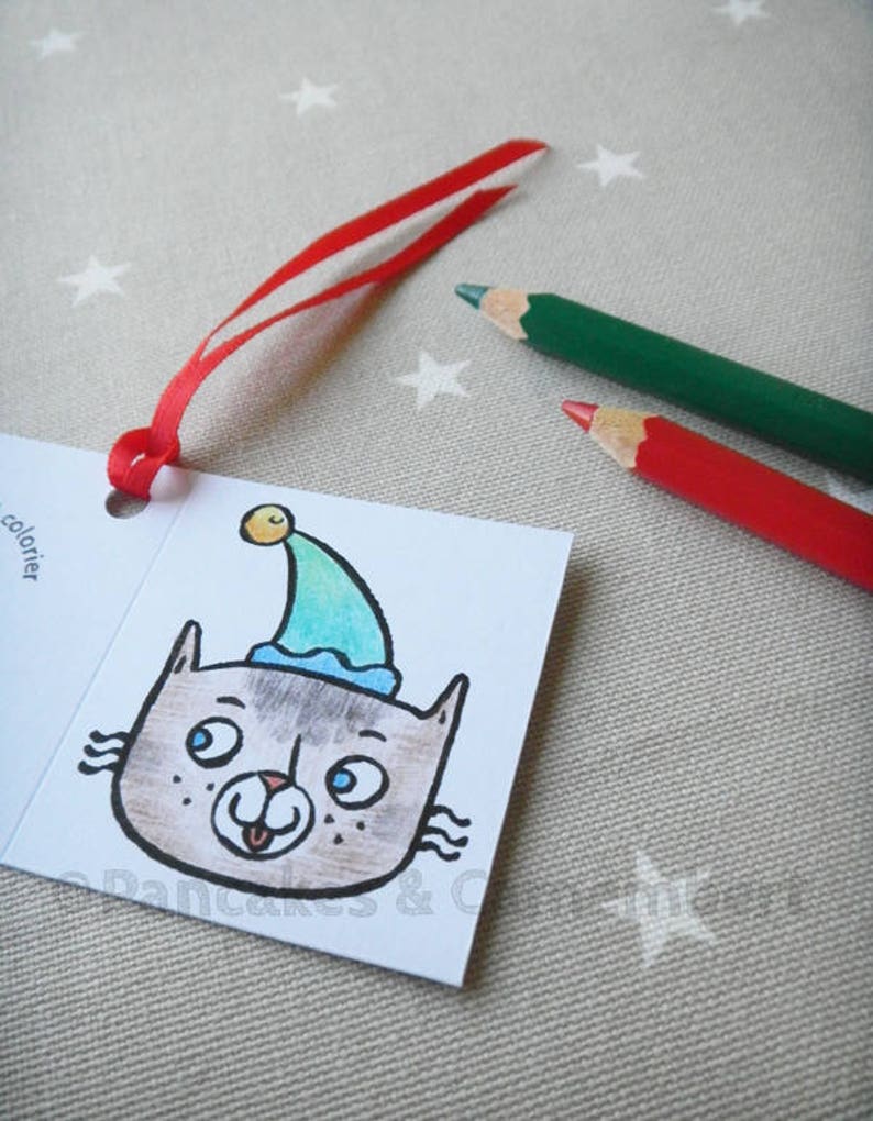 8 étiquettes cadeaux à colorier DIY Chats de Noel image 4