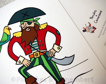 Pirate with a parrot - Art print - A5 size (5 3/4 x 8 1/4)
