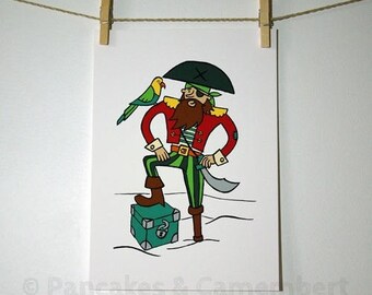 Pirate with a parrot - Art print - A4 size (8 1/4 x 11 3/4)