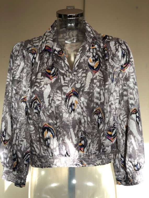 Vintage Satin Jaquard Feather Printed Top | Etsy