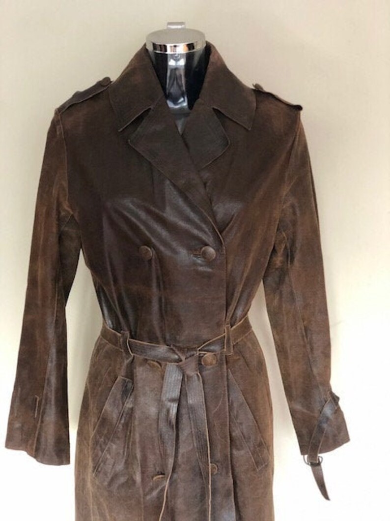 Vintage Gharani Strok distressed leather trench coat | Etsy