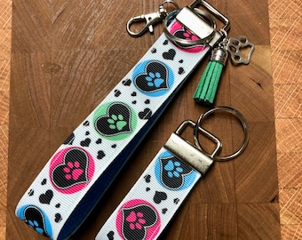 Heart Paw Prints Key Fob / Keychain / Wristlet