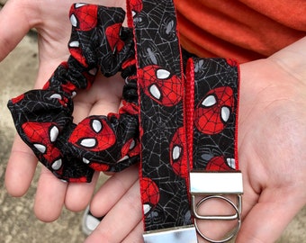 Spider Superhero Key Fob and Scrunchie / Keychain / Wristlet