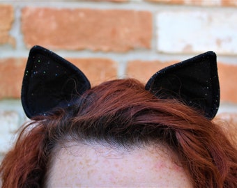 Fermagli per capelli con orecchie di gatto nere scintillanti / Orecchie di pony / Cosplay / Costume