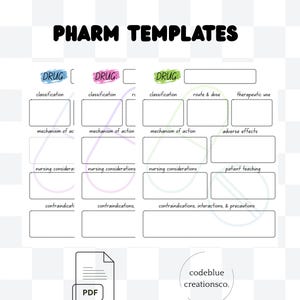 Pharmacology Study Template: Nursing School Medication Guide (PDF Download)