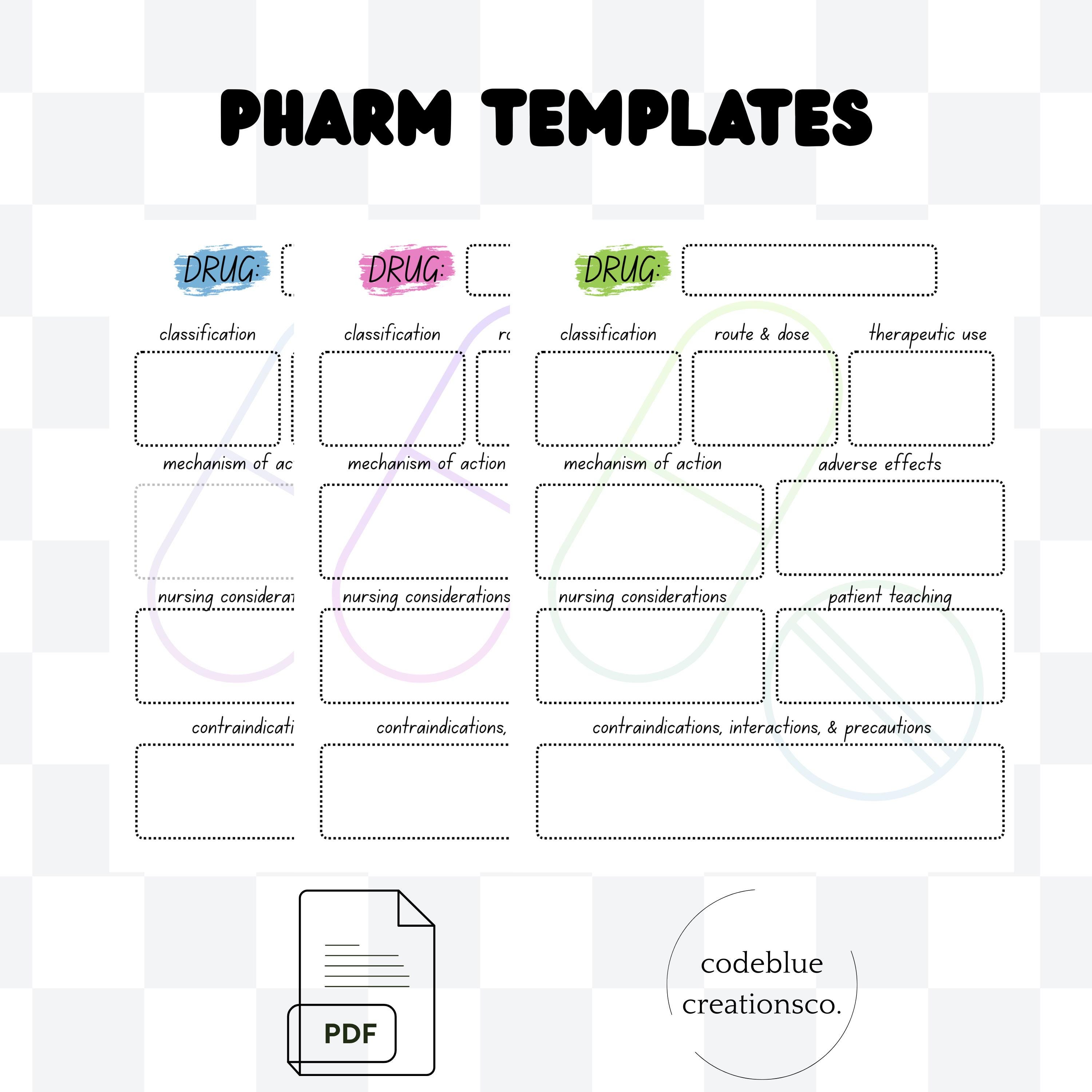 Pharmacology Study Template: Nursing School Medication Guide (PDF ...