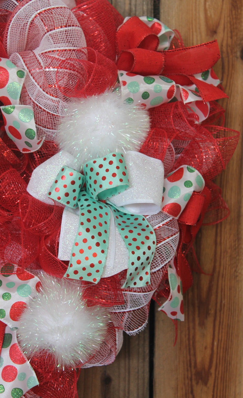 Red White Green Elf Wreath Christmas Mesh Wreath Elf Door Wreath Holiday Front Door Wreath