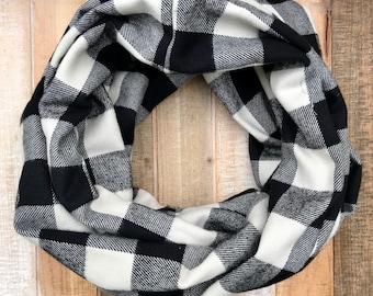 Black and White Buffalo Plaid Flannel Infinity Scarf