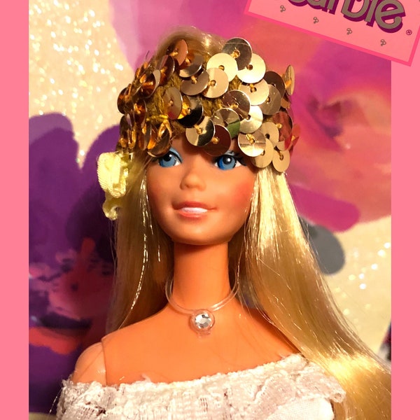 Vintage 1978 Superstar Barbie Sunny Yellow Shine For Nighttime Gold Sequin Hat
