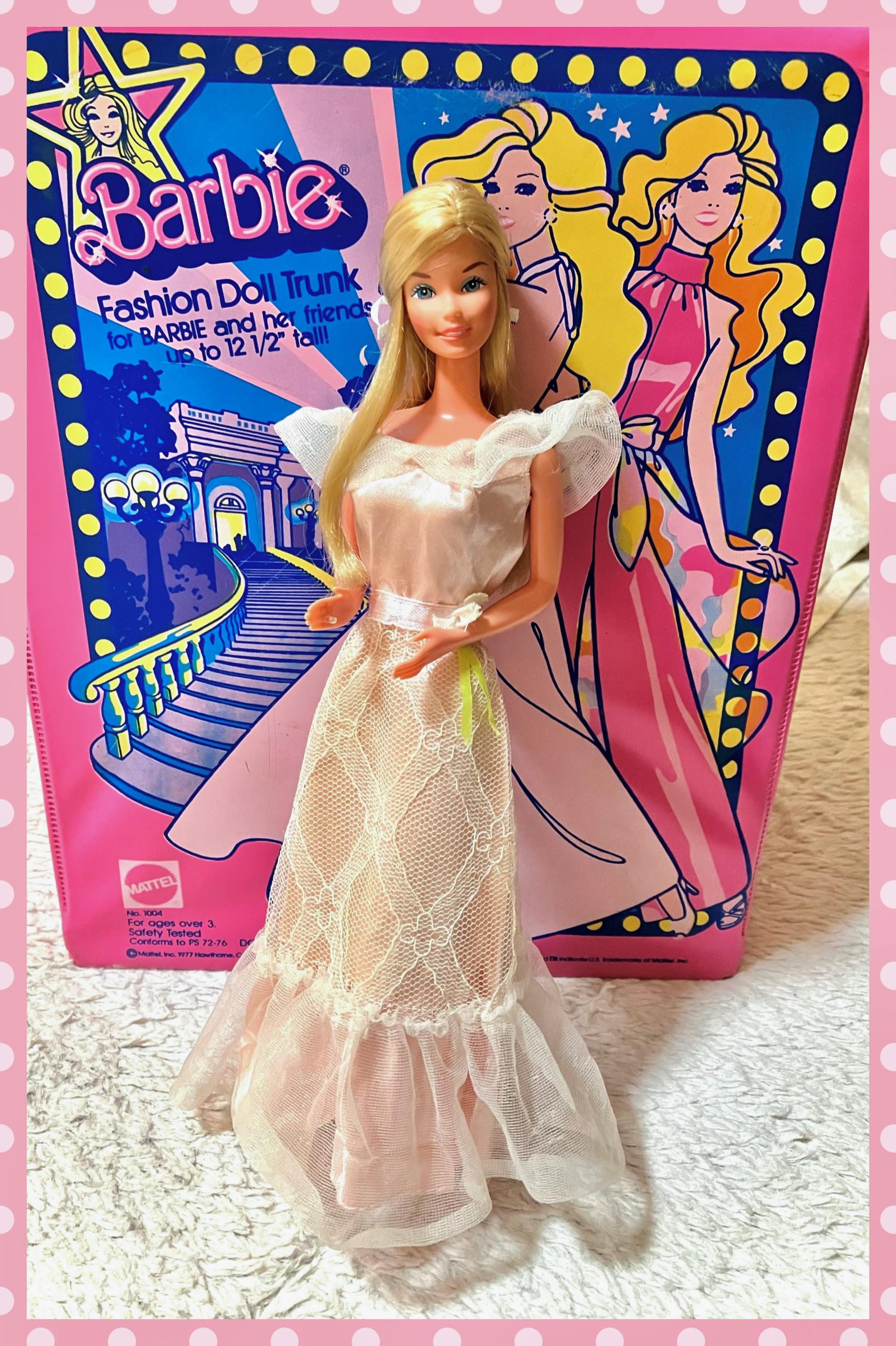 barbie white and pink dress Late 1980s Barbie Doll Wearing Pink Gown With White Lace, Mattel, Blonde, Fashion Doll, Vintage, Collectible, ~ 240912-WH 1220