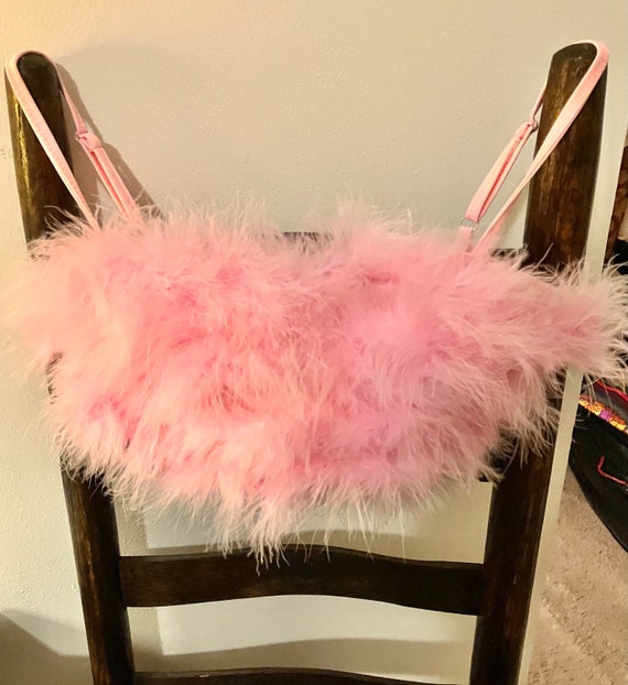 Adorable Woman’s Barbie Pink Feathered Crop Top Sm