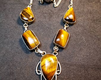 Tigerseye Necklace Sterling Silver Gemstone