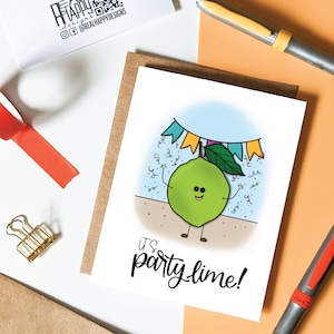 Carte de voeux C'est la fête citron vert//Carte d'anniversaire//Cartes d'anniversaire mignonnes et drôles//C'est l'heure de la fête/Cartes de petit garçon