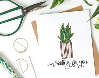 I'm Rooting For You Card // Pun Card // Plant Puns // Greeting Card // Encouragement Card / Punny Cards