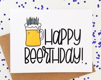 Happy Beerthday Card // Birthday Card // Beer Lover // Birthday Card For Him // Beer Card // Food Puns // Dad Birthday Card // Beer Card