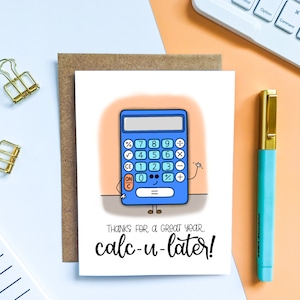 Carte de remerciement pour professeur//carte Calc-U-Later//cartes de professeur de mathématiques//cartes chérubin/cartes chérubin