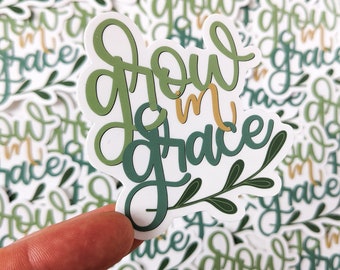 Grow in Grace Sticker // Vinyl Sticker // Plant Sticker // Local Love // Water Bottle Decals // Laptop Decal // Stickers