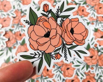 Coral Florals Sticker // Vinyl Sticker // Flower Stickers // Flowers // Pretty Flowers // Water Bottle Decals // Laptop Decal // Stickers