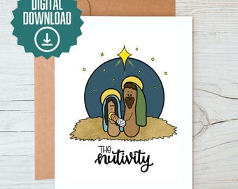 Tarjeta navideña con juego de palabras sobre el nacimiento de Jesús (descarga digital)