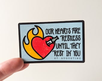 Restless Hearts Sticker // St. Augustine Sticker // Catholic Stickers // Waterproof Stickers // Laptop Decals // Water Bottle Stickers