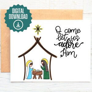 O Come Let Us Adore Him Card // Nativity Christmas Card // Digital Download Christmas Card // Printable Christmas Card