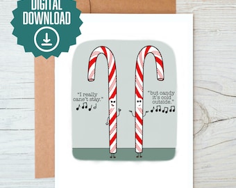 Tarjeta navideña con bastón de caramelo: saludo navideño con un toque divertido (descarga digital)