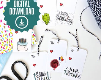 Etiquetas de regalo de cumpleaños imprimibles, diseños adorables (descarga digital)