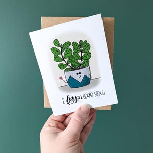 Carte I Figgen Love You//Carte figue feuille violon//Carte d'anniversaire/Carte Saint-Valentin//Carte amoureux des plantes/Cartes chérubins