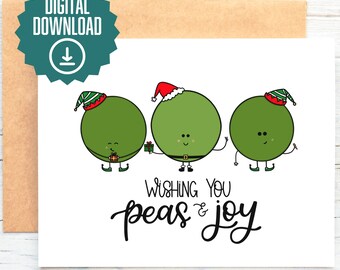 Tarjeta navideña de Punny Peas: Tarjeta de deseos de alegría (descarga digital)