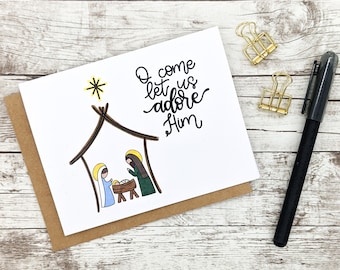 O Come Let Us Adore Him Card // Christmas Card // Holiday Card // Christian Christmas Card // Nativity Card // Greeting Cards