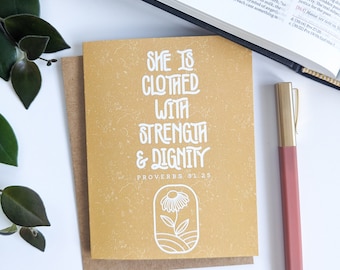 Mother's Day Card // She Is Clothed With Strength & Dignity // Cards for Mom // Cards for Women // Christian Cards // Religious Cards