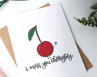 I Miss You Cherrybly Card // Missing You Card // Punny Card // Long Distance // Thinking of You Card / Punny Cards