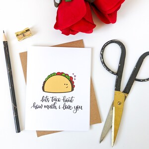 Carte Let's Taco 'Bout combien je t'aime // Carte d'anniversaire // Carte de la Saint-Valentin // Carte Tacos // Tacos // J'aime les tacos // Cartes mignonnes