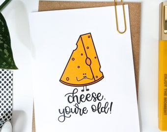 Cheese, You're Old Card // Birthday Card // Getting Old Card // Birthday Stationery // Punny Card // Funny Birthday Card / Punny Cards