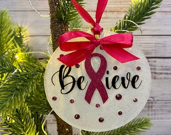 Custom Christmas ornament - breast cancer ornament - breast cancer awareness - Christmas gift - stocking stuffer - cancer ornament