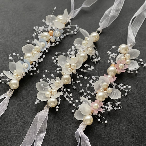 Corsage floral au poignet de mariage, accessoires de mariée, bracelet de mariage, corsage floral de demoiselle d'honneur TS1101