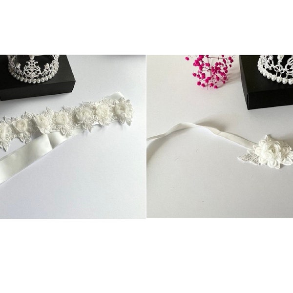 Ceinture écharpe de mariage en dentelle blanc cassé, corsage de poignet de mariage, corsage de dentelle de mariée, ceinture de dentelle de bal de promo, corsage de demoiselle d'honneur, corsage de demoiselle d'honneur CR008