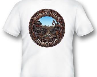 Rusty Nuts Schrottplatz t-shirt schwarz oder weiß. Autos Lastwagen Motorräder