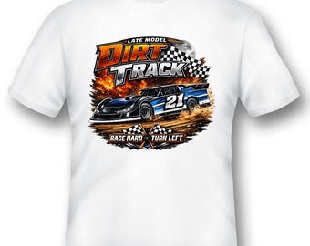 Spätes Modell Dirt Track Racing hart gedrehtes schwarzes oder weißes T-Stück links
