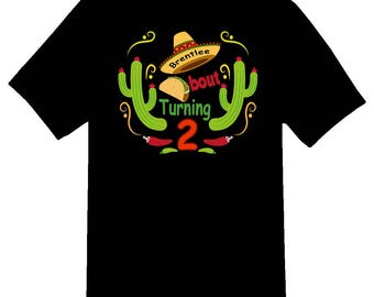 Taco Bout Turning 2 Geburtstags-Shirt, personalisierter Name, Fiesta-Thema