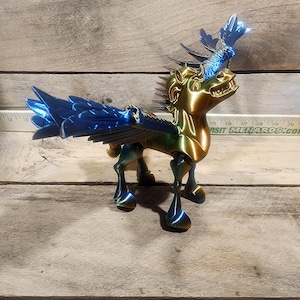 Flexing factory 3D Printed multicolor Pegasus, with all moving parts