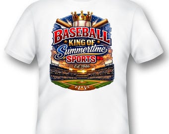 Baseball King of Summertime Sports est 1846 schwarzer oder weißer Tee Stadionball