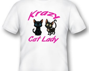 Krazy Cat Lady T-Shirt: Schwarze Kätzchen, Weißes oder Schwarzes Baumwoll T-Shirt