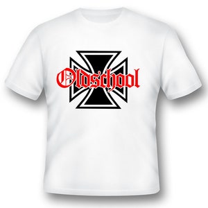 Oldschool cross motorcycle black or white tee biker