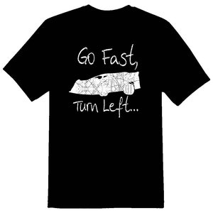 Ga snel, sla linksaf Late Model racing tee zwarte of witte onverharde weg